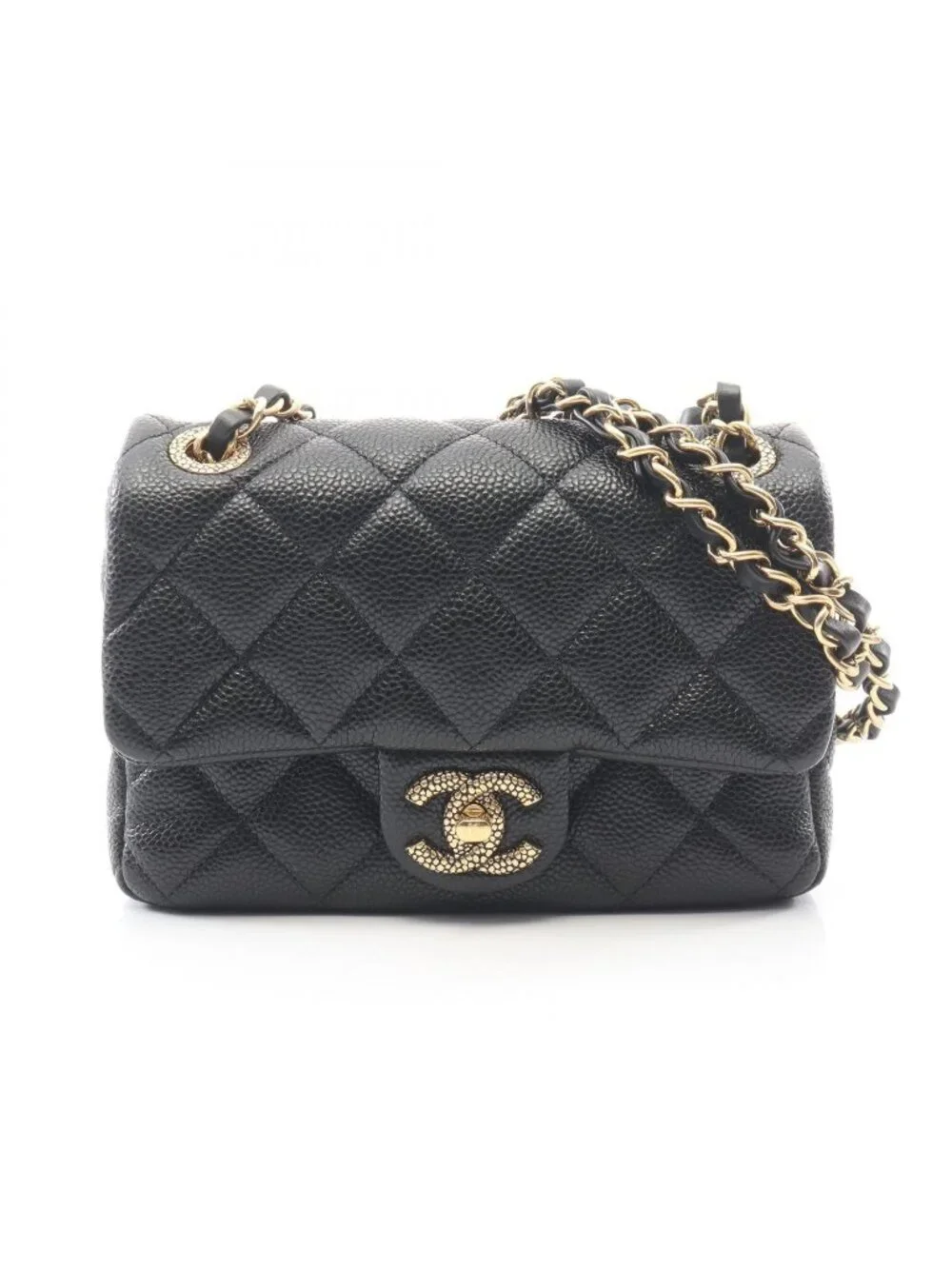 Chanel Shoulder Bag Mini Quilted CC Snake Black Caviar Leather Mini Chain